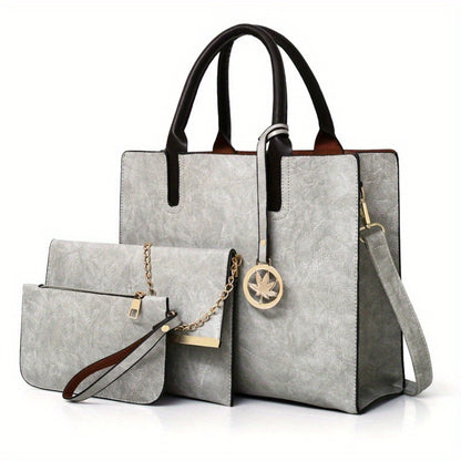 Set of 3 Vintage-Inspired Women'S Bags - Includes a Tote with Chain, a Crossbody Bag, And a Coin Purse