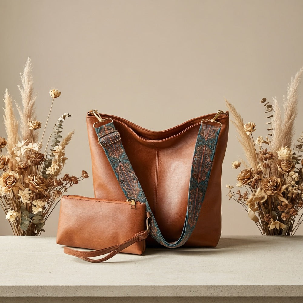 2pcs Vanaheimr Bohemian Style Soft Tote Bag, with Adjustable Shoulder Strap, Zipper Closure, Polyester Lined,, Lightweight Handheld Bags for Going Out, Ideal for Best Birthday Gifts, Christmas And Valentine's Day Gifts