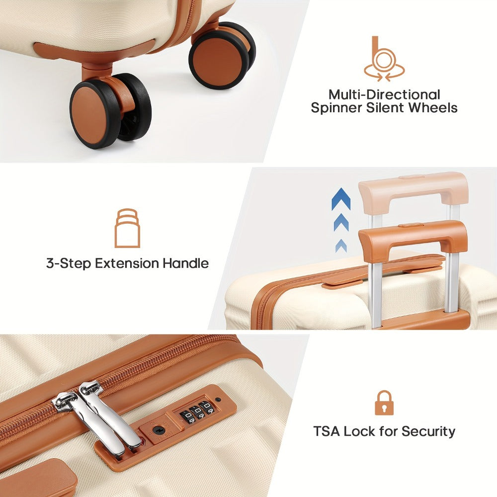 Suitcase Set 3pcs, 20in Carry On Luggage with TSA Lock Spinner Wheels Extension Handle, PC Hard Shell Luggage Set, Suitcase with Fully Lined Interior