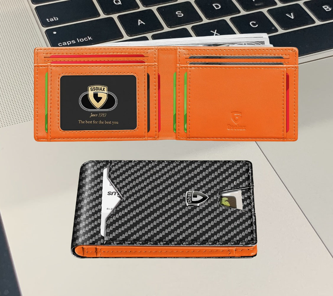 Slim Wallet for Men with 11 Card Slots Rfid Blocking Carbon Fiber Wallets Bifold Credit Card Holder Minimalist Leather with Gift Box