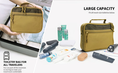 Tactical Toiletry Bag for Men - Hanging Travel Dopp Kit, Shaving Hygiene Organizer, Durable Bathroom Essentials for Short Trips & Camping Khaki(No Molle)