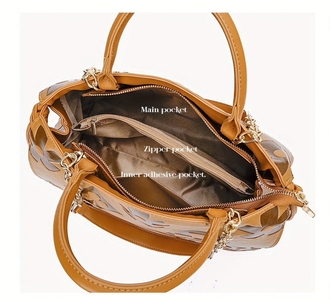 IVKMIVK Women'S Elegant Floral Embossed Tote Bag - Large Capacity Synthetic Faux Leather Handbag with Golden-Tone Hardware, Zipper Closure & Tassel Charm, Beige/Grey/Purple/Red/Green/Blue/Black, Structured Design for Daily Commute, Office, Travel - Durabl