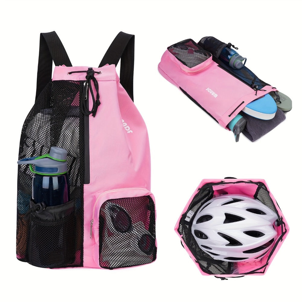 [Quick-Dry Swim Backpack] Quick-Dry Lightweight Swim Backpack with Drawstring Closure | Foldable Gym & Travel Bag, Ergonomic Shoulder Strap, Dry-Wet Separation Compartment, Mesh Pockets - for Pool, Beach, Gym - Durable Polyester