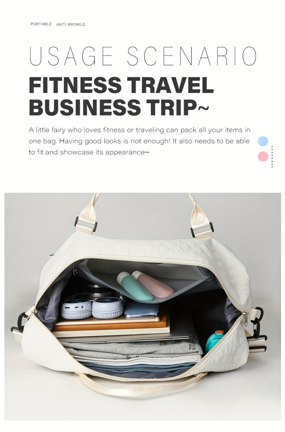 Gym Duffel Bag – 2 Piece, Quilted, for Travel – detail view 14