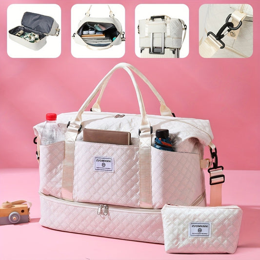 Gym Duffel Bag – 2 Piece, Quilted, for Travel – front view