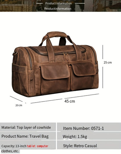 Gym Duffel Bag – Genuine Leather, Large Capacity, Multi-Pocket, for Travel & Work – detail view 14