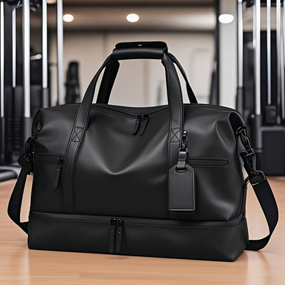 Gym Duffel Bag – PU Leather, Multi Pocket, for Travel & Work – front view