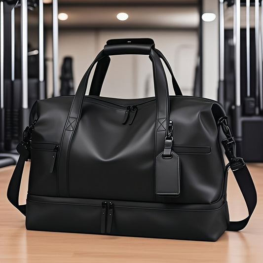 Gym Duffel Bag – PU Leather, Multi Pocket, for Travel & Work – front view