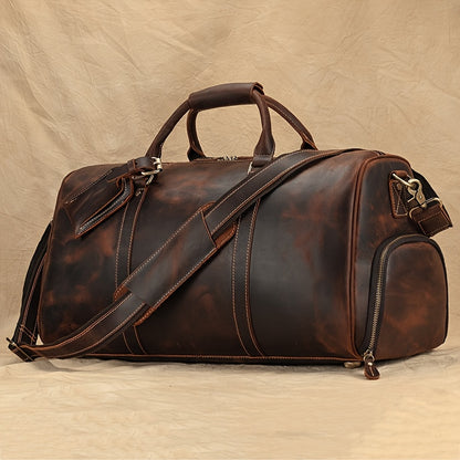 Gym Duffel Bag – for Travel, Genuine Cowhide Leather Weekender Shoe – detail view 21
