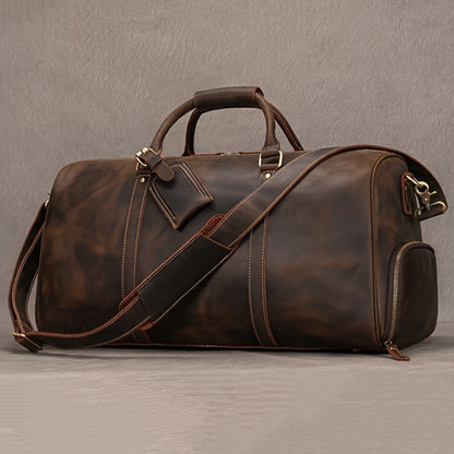Gym Duffel Bag – for Travel, Genuine Cowhide Leather Weekender Shoe – detail view 9
