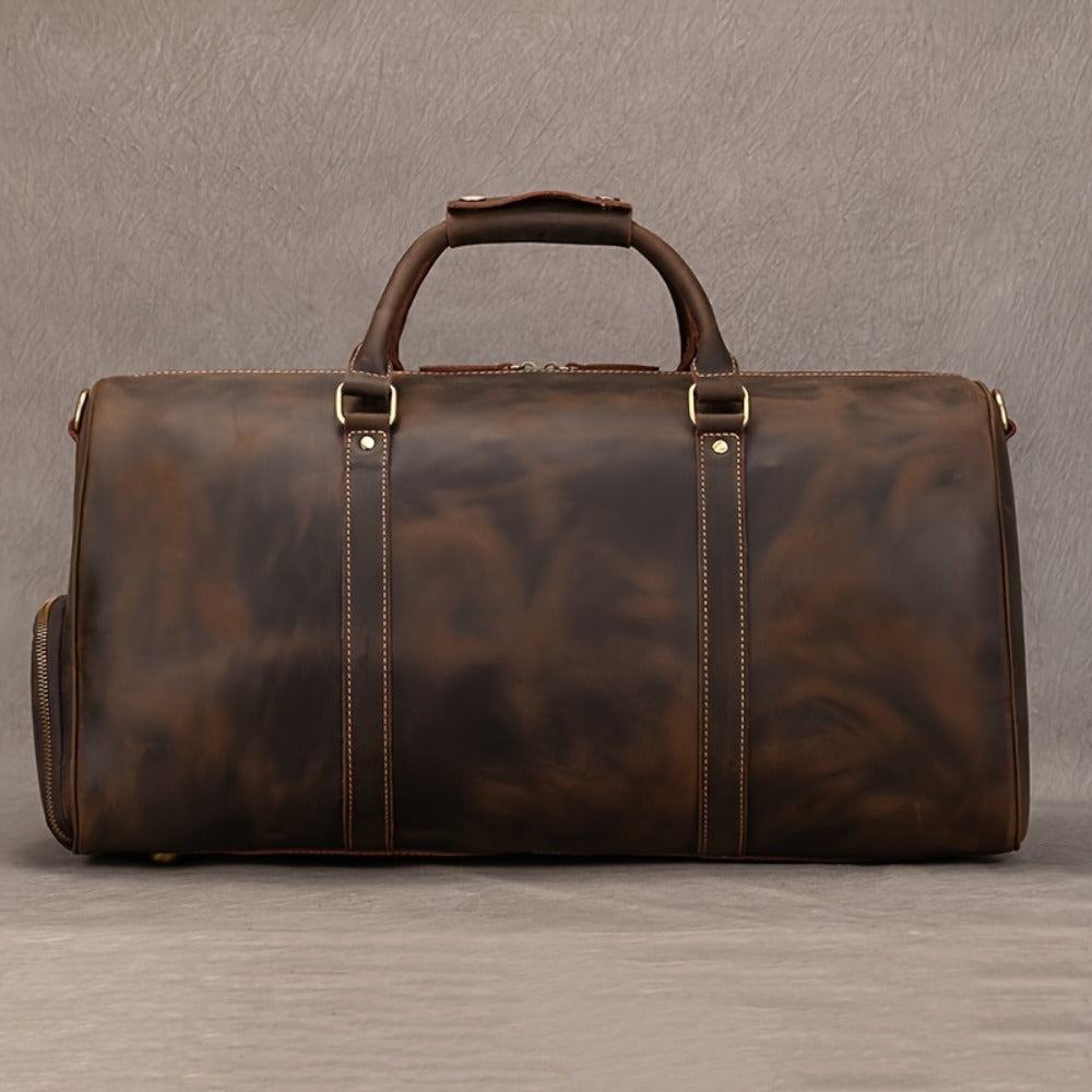 Gym Duffel Bag – for Travel, Genuine Cowhide Leather Weekender Shoe – detail view 13