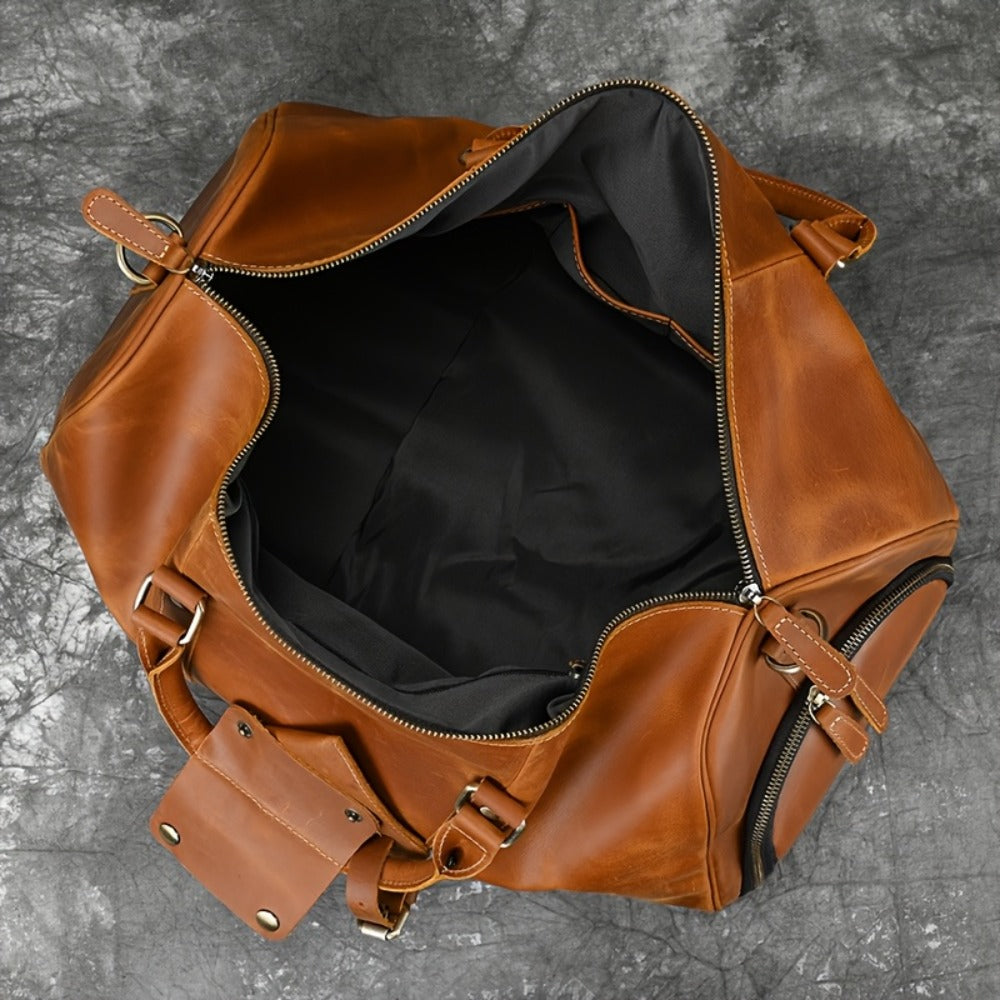 Gym Duffel Bag – for Travel, Genuine Cowhide Leather Weekender Shoe – detail view 15