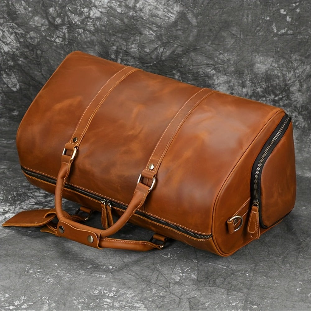 Gym Duffel Bag – for Travel, Genuine Cowhide Leather Weekender Shoe – detail view 17