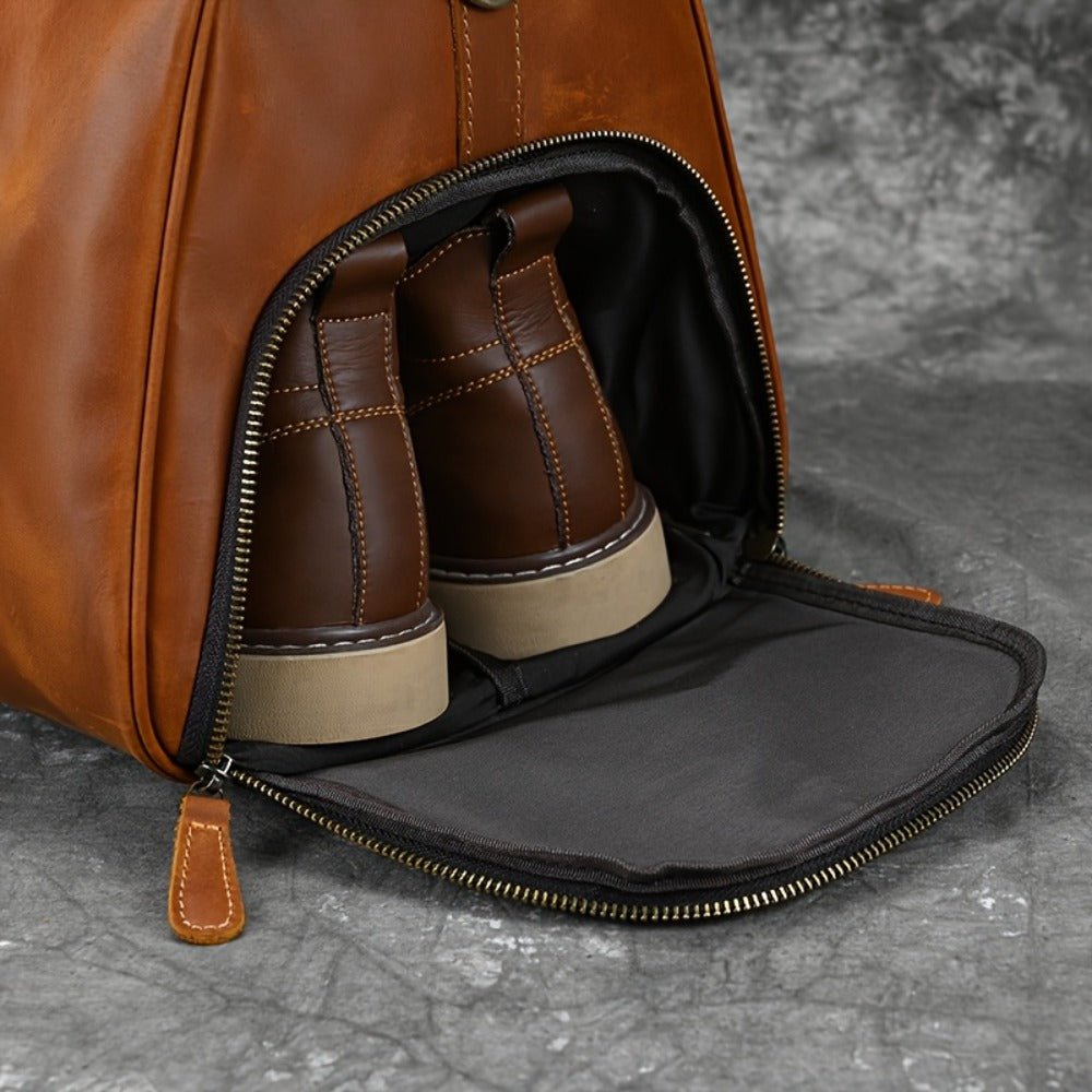 Gym Duffel Bag – for Travel, Genuine Cowhide Leather Weekender Shoe – detail view 18