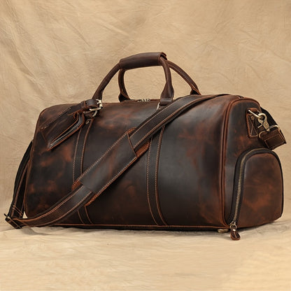 Gym Duffel Bag – for Travel, Genuine Cowhide Leather Weekender Shoe – detail view 2