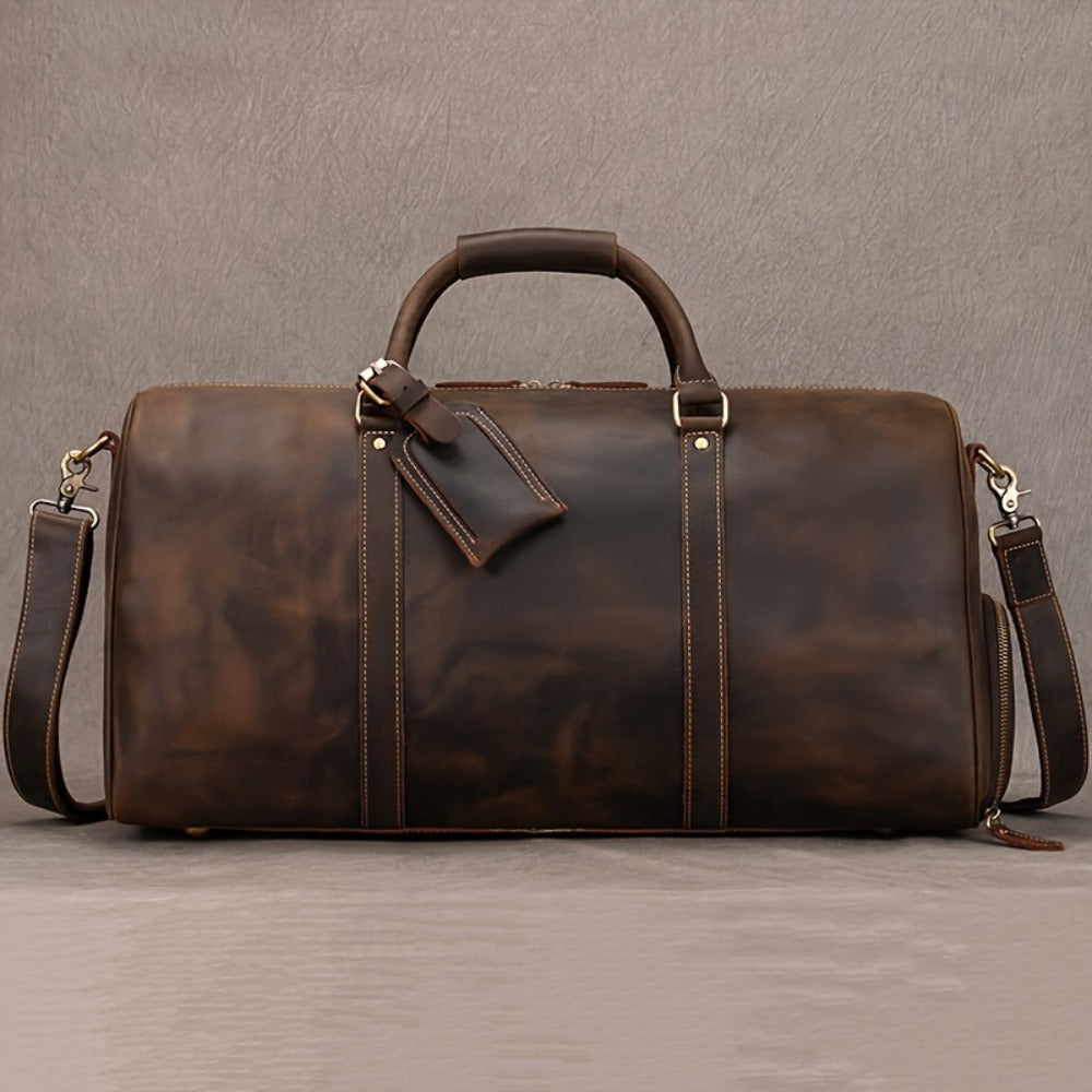 Gym Duffel Bag – for Travel, Genuine Cowhide Leather Weekender Shoe – detail view 5