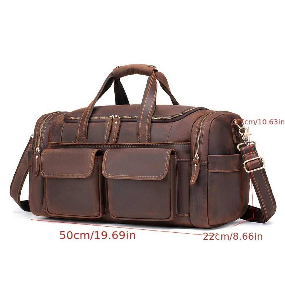 Gym Duffel Bag – for Travel, Genuine Cowhide Leather Weekender Shoe – detail view 6