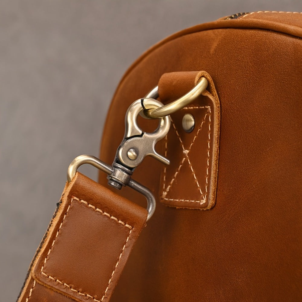 Gym Duffel Bag – for Travel, Genuine Cowhide Leather Weekender Shoe – detail view 8