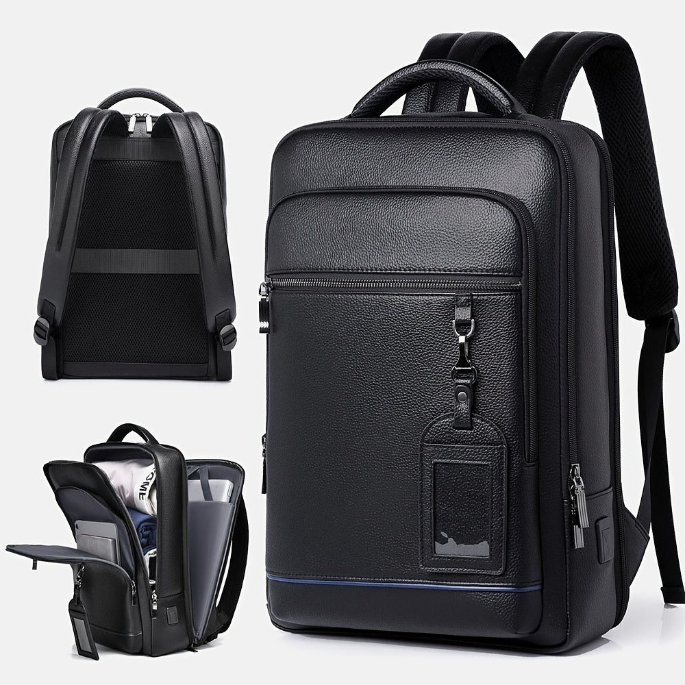 Laptop Backpack – 15.6 Inch, Genuine Leather, USB Charging, for Travel & Work | Bag Vero – front view