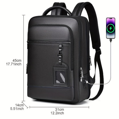 Laptop Backpack – 15.6 Inch, Genuine Leather, USB Charging, for Travel & Work – detail view 4