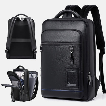 Laptop Backpack – 15.6 Inch, Genuine Leather, USB Charging, for Travel & Work – front view