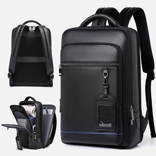 Laptop Backpack – 15.6 Inch, Genuine Leather, USB Charging, for Travel & Work – front view