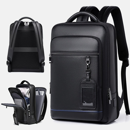 Laptop Backpack – 15.6 Inch, Genuine Leather, USB Charging, for Travel & Work – front view