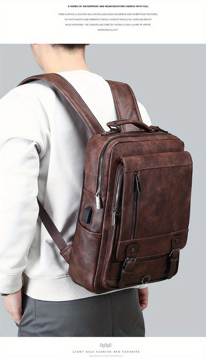 Laptop Backpack – 15.6 Inch, PU Leather, USB Charging, Anti Theft – detail view 16