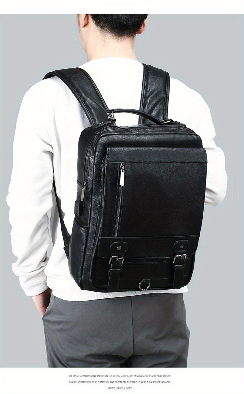 Laptop Backpack – 15.6 Inch, PU Leather, USB Charging, Anti Theft – detail view 17