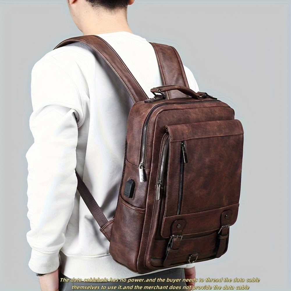 Laptop Backpack – 15.6 Inch, PU Leather, USB Charging, for Work & Everyday Use – detail view 3