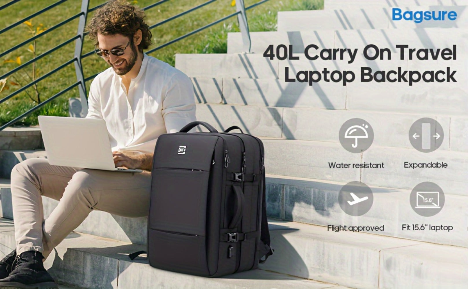 Laptop Backpack – 40L, 17 Inch, Expandable, for Travel – detail view 12
