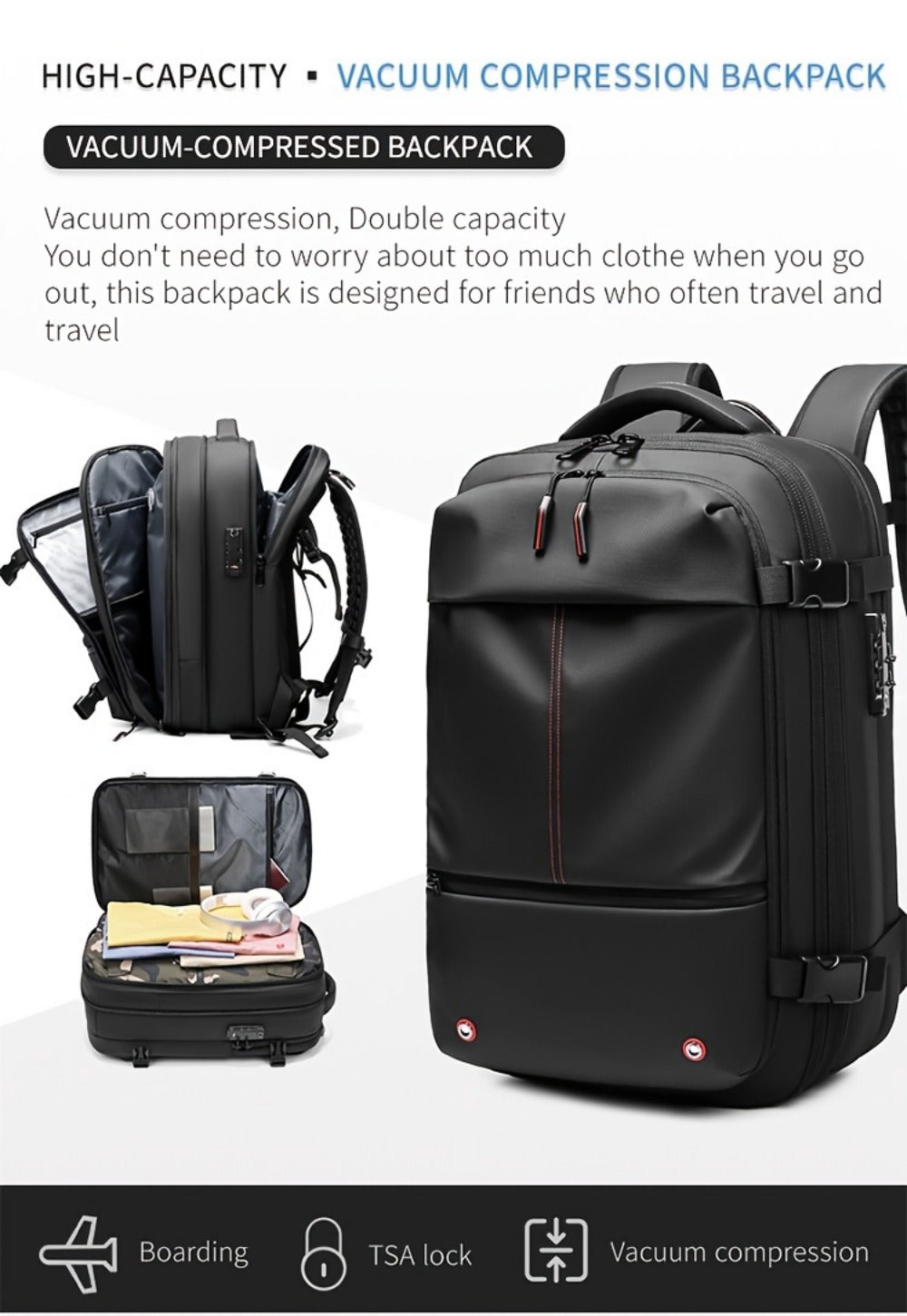 Laptop Backpack – 60L, TSA Lock, Anti-Theft, for Travel – detail view 12