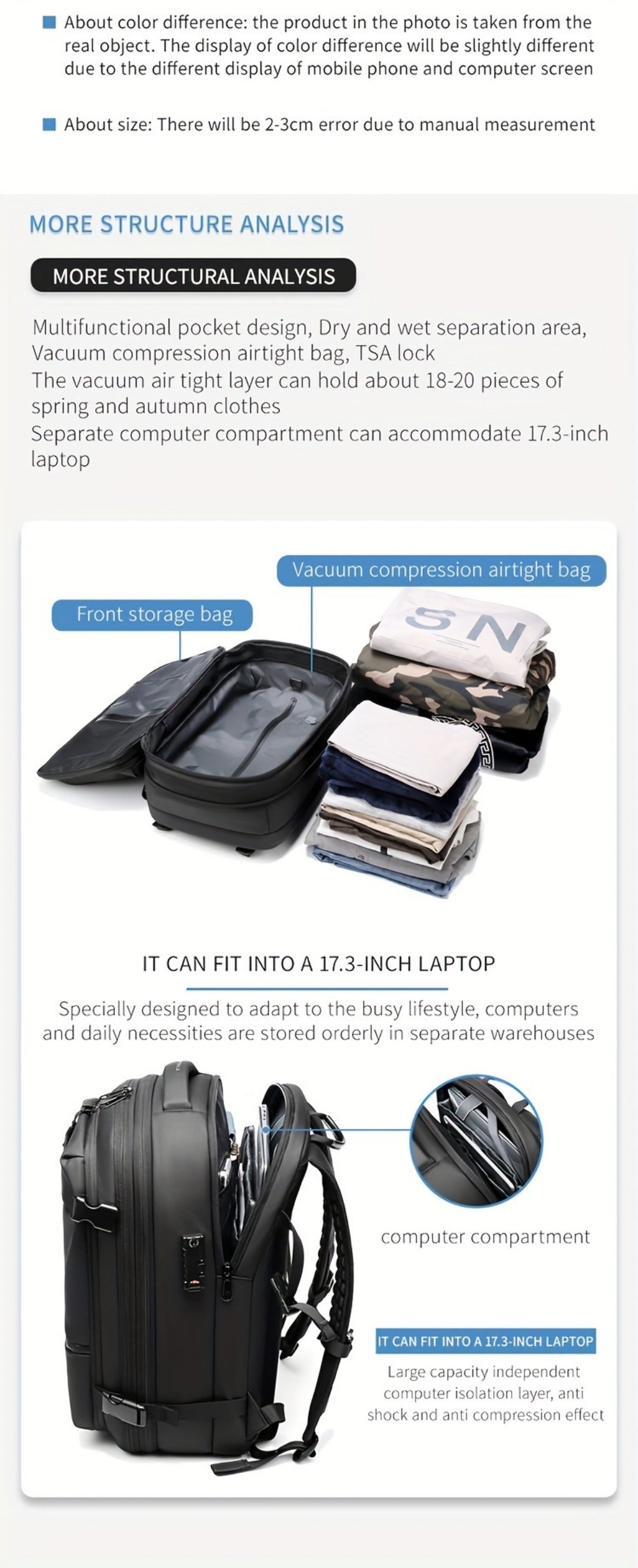 Laptop Backpack – 60L, TSA Lock, Anti-Theft, for Travel – detail view 15