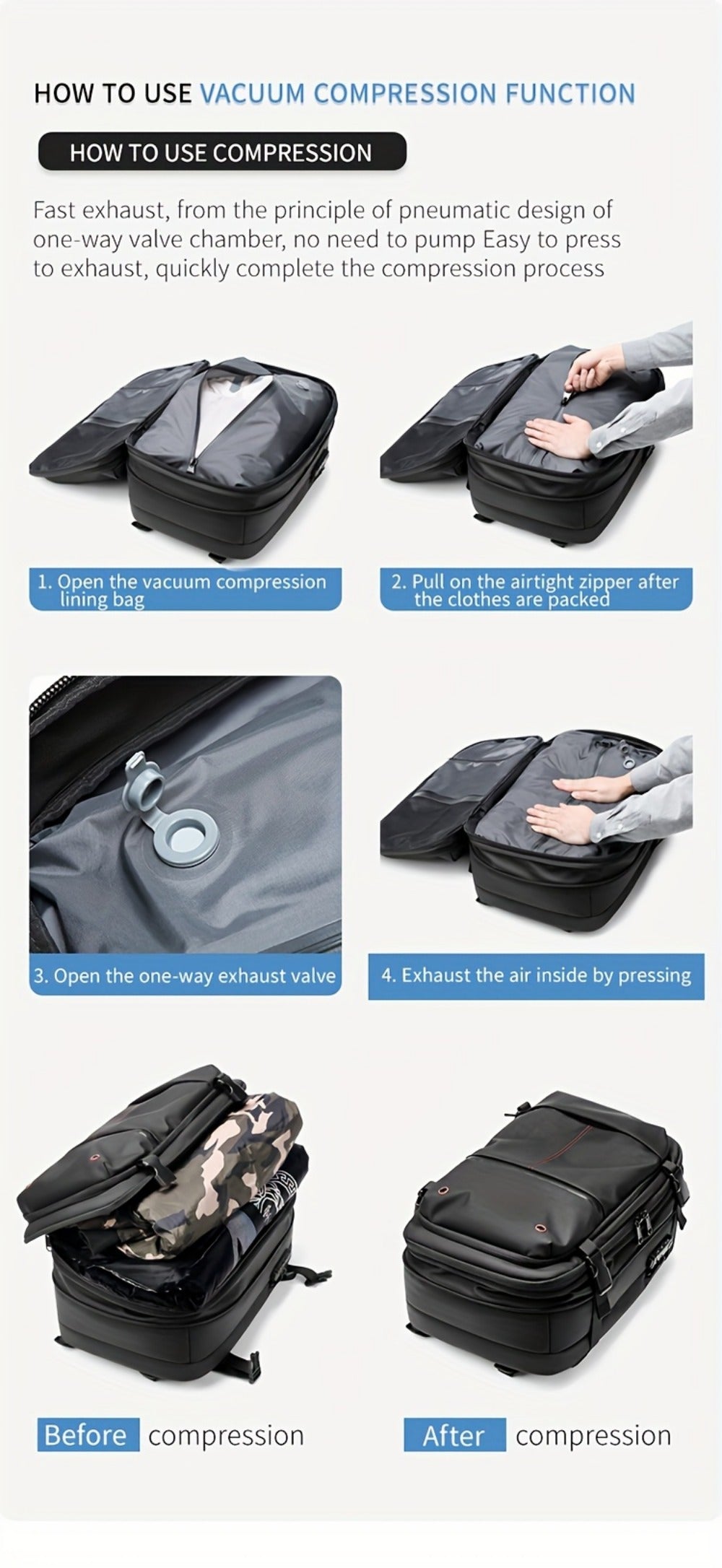 Laptop Backpack – 60L, TSA Lock, Anti-Theft, for Travel – detail view 16