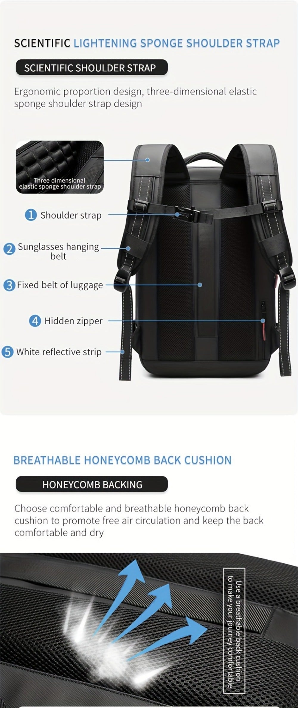 Laptop Backpack – 60L, TSA Lock, Anti-Theft, for Travel – detail view 18