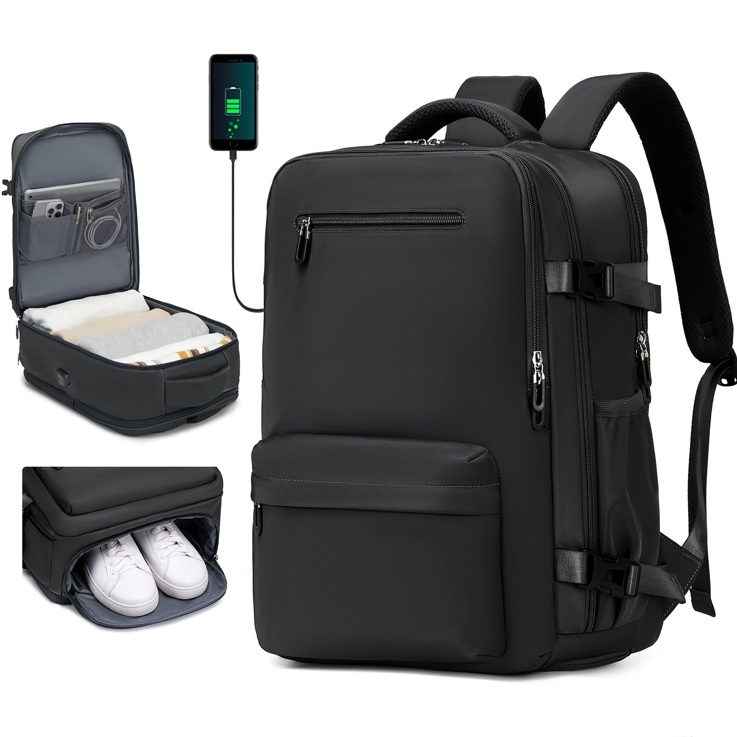 Laptop Backpack – 8 Colors, Nylon, USB Charging, for Travel & Work – front view - product view 20