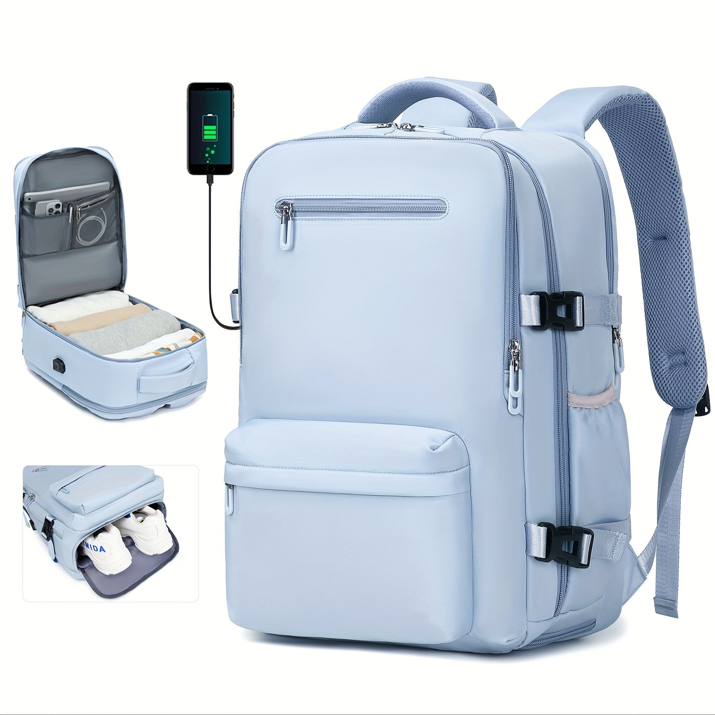 Laptop Backpack – 8 Colors, Nylon, USB Charging, for Travel & Work – detail view 4
