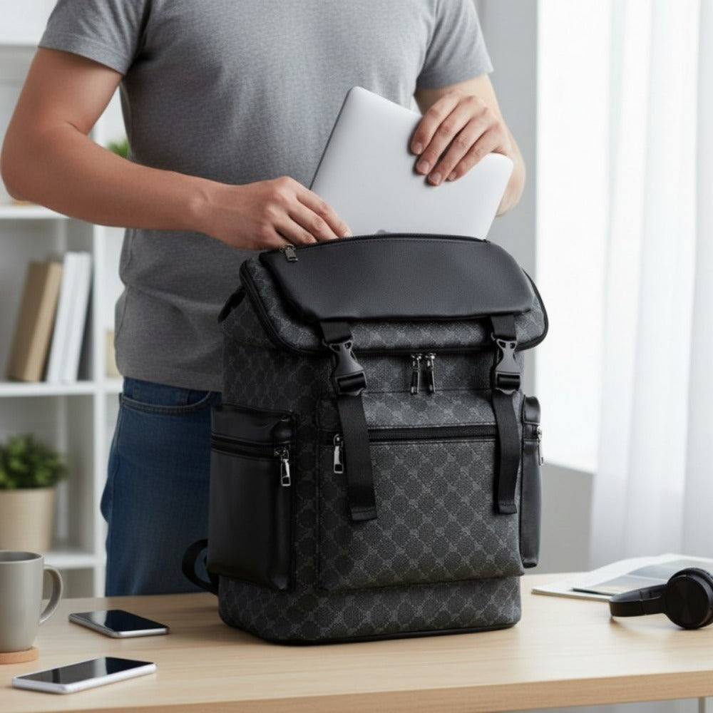 Laptop Backpack – PU Leather, Large Capacity, for Travel & Work – front view