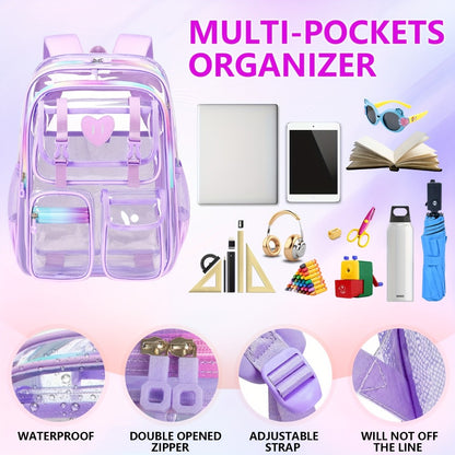 Laptop Backpack – PVC, Clear, Transparent, Multi-Pocket – alternate view