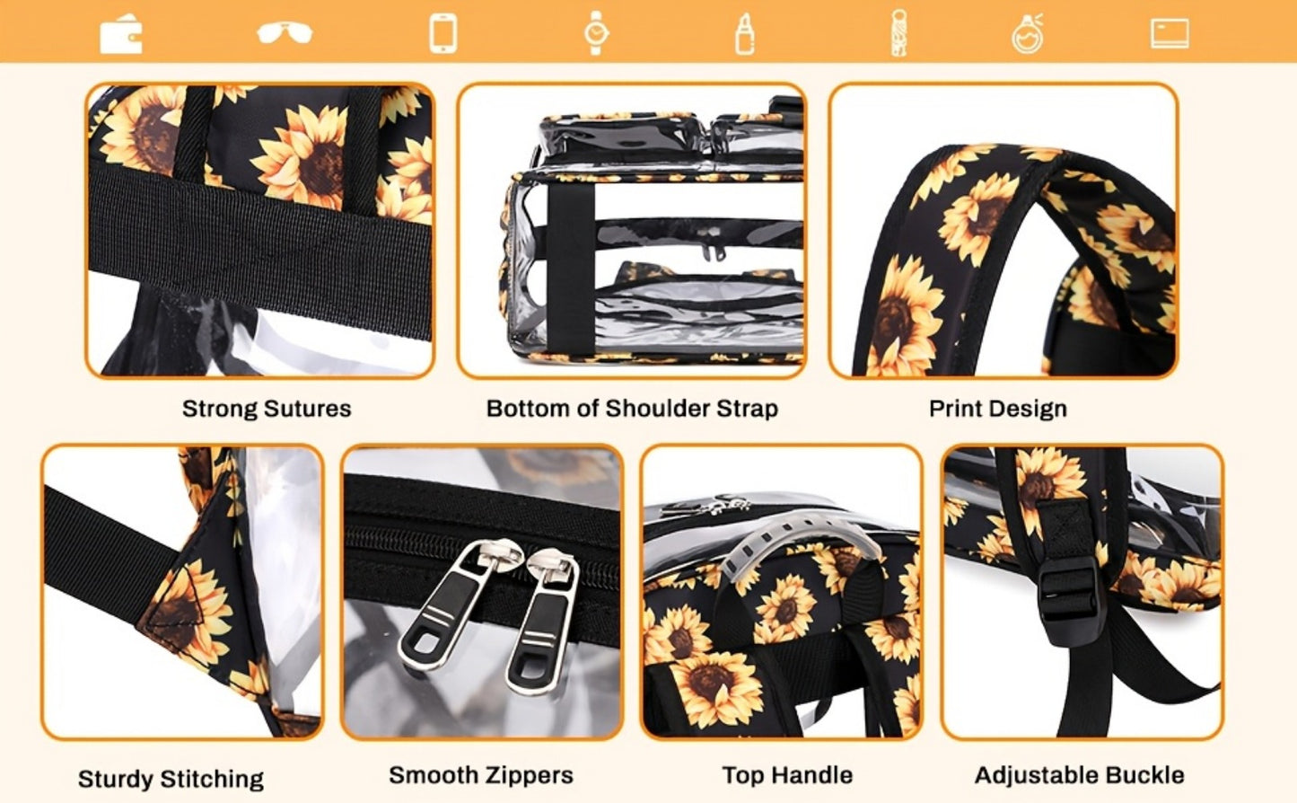 Laptop Backpack – PVC, Clear, Large Capacity, Transparent – detail view 12