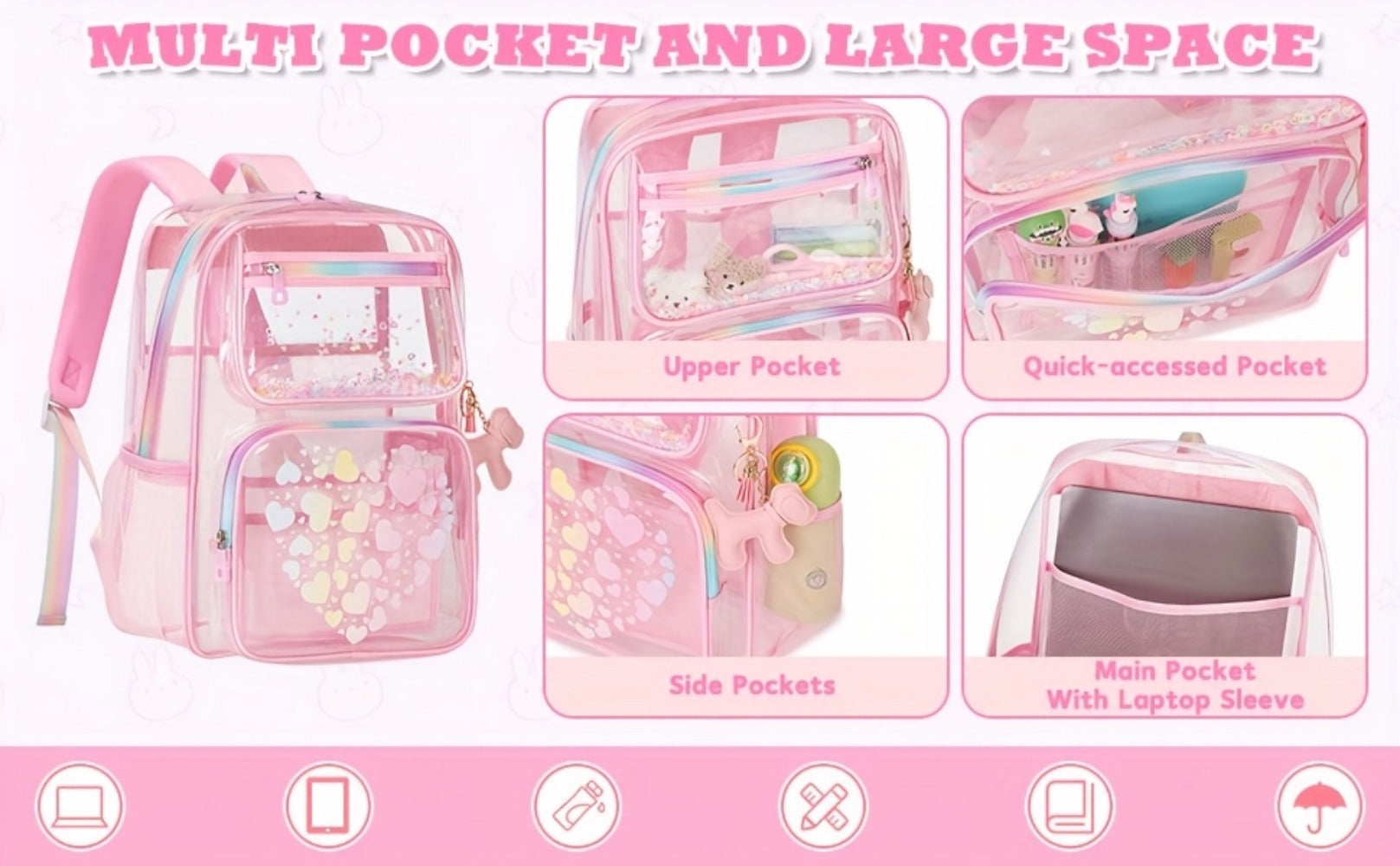 Laptop Backpack – PVC, Clear, Waterproof, Transparent – detail view 8