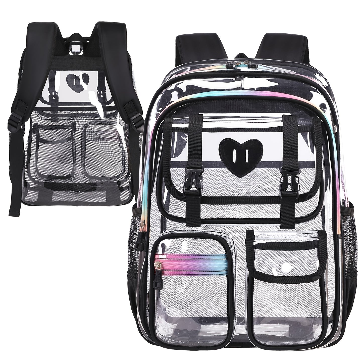 Laptop Backpack – PVC, Clear, Transparent, for Travel & School – detail view 2