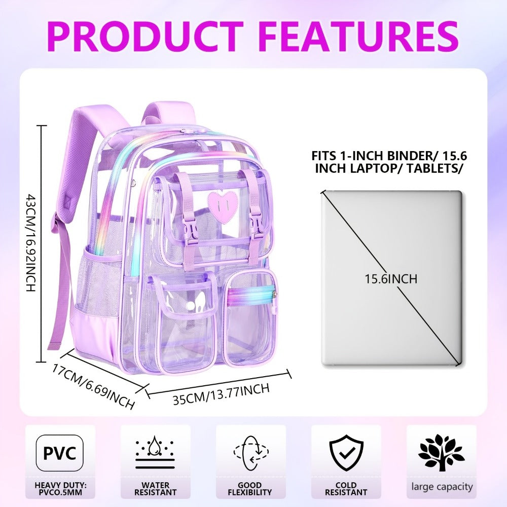 Laptop Backpack – PVC, Clear, Transparent, for Travel & School – detail view 7