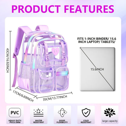 Laptop Backpack – PVC, Clear, Transparent, for Travel & School – detail view 7