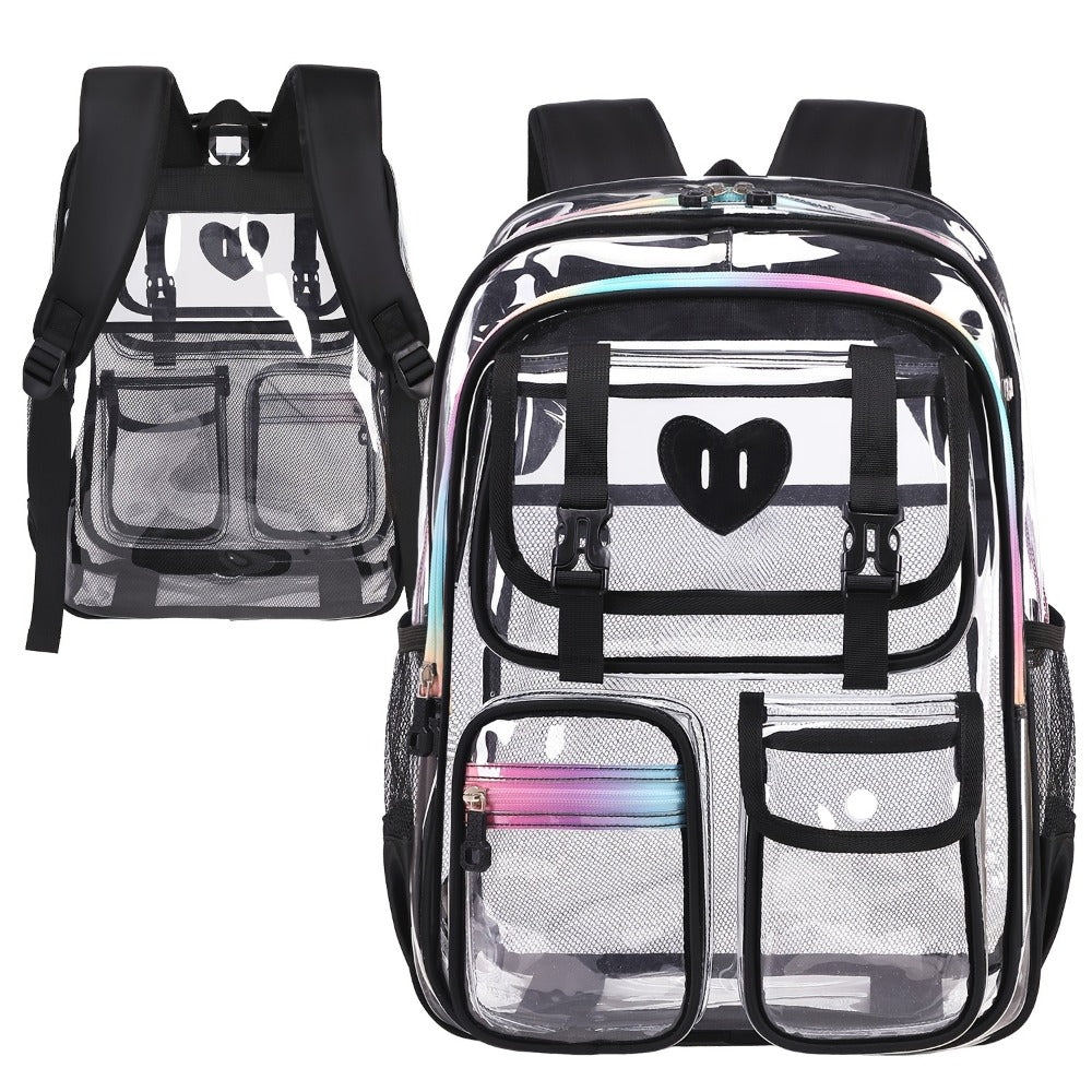 Laptop Backpack – PVC, Clear, Transparent, for Travel & School – detail view 8