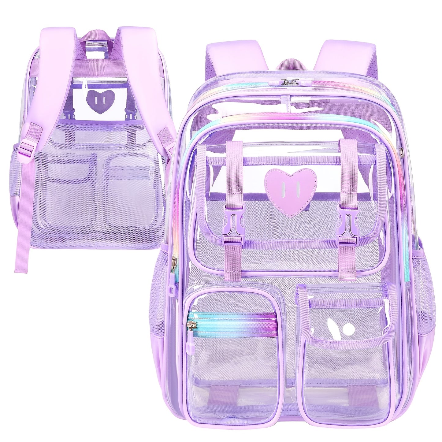 Laptop Backpack – PVC, Clear, Transparent, for Travel & School – front view - product view 13