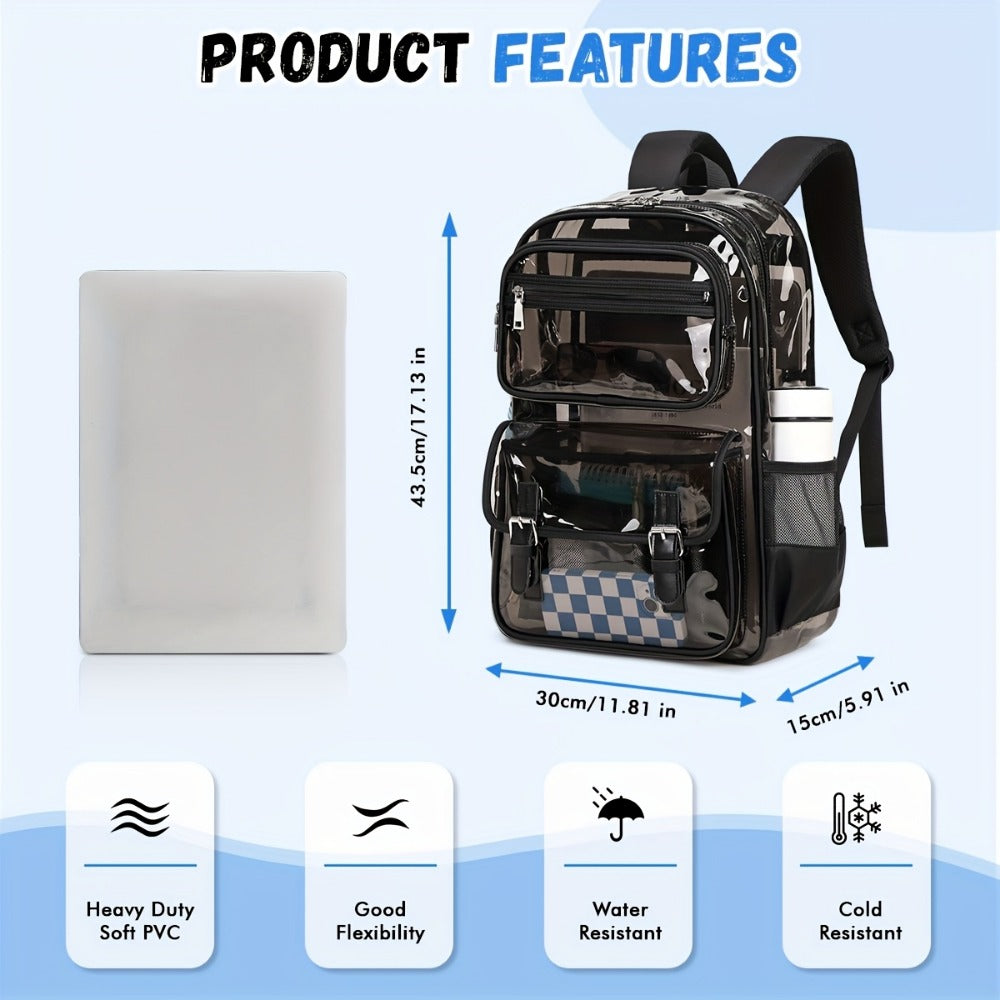 Laptop Backpack – PVC, Transparent, Large Capacity, Multi-Pocket – detail view 5