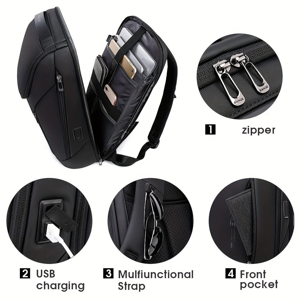 Laptop Backpack – USB Charging, Large Capacity, Trolley Sleeve, for Travel & Work – alternate view
