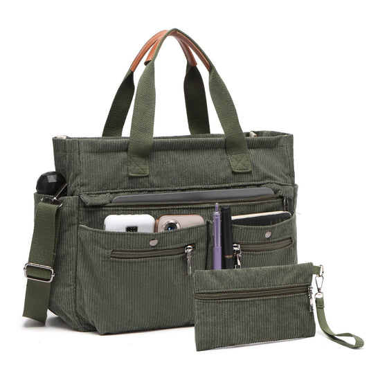 Laptop Bag – 2 Piece, 6 Colors, Corduroy, Large Capacity – front view