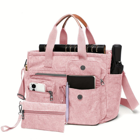 Laptop Bag – 2 Piece, 6 Colors, Corduroy, Large Capacity – front view